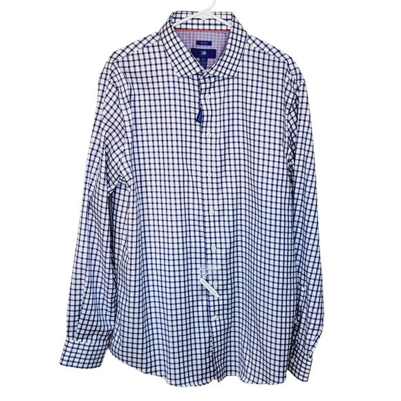 Egara Men's Warehouse Blue White Check Spread Collar Flip Cuff Shirt Sze XLT NWT - Picture 2 of 11